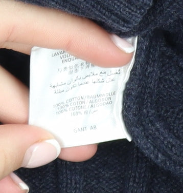 GANT Men’s Blue Cable-Knit Cotton Crew Neck Jumper Size M