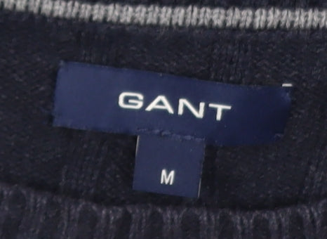 GANT Men’s Blue Cable-Knit Cotton Crew Neck Jumper Size M