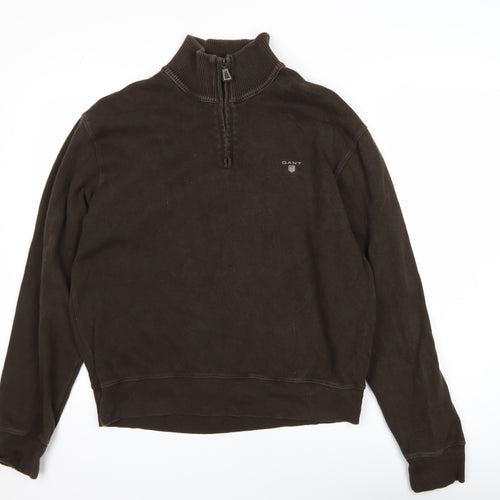 GANT Men’s Brown 1/2 Zip Cotton Sweatshirt L Mock Neck Classic