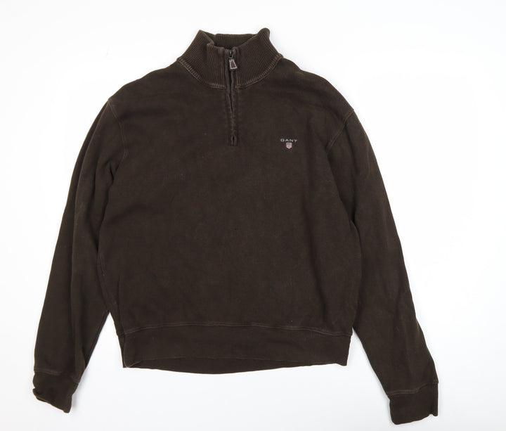 GANT Men’s Brown 1/2 Zip Cotton Sweatshirt L Mock Neck Classic