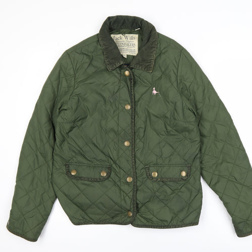 Jack Wills Womens Green Quilted Mid-Length Jacket Size 12
