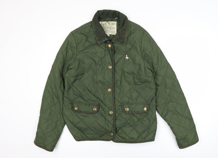 Jack Wills Womens Green Quilted Mid-Length Jacket Size 12