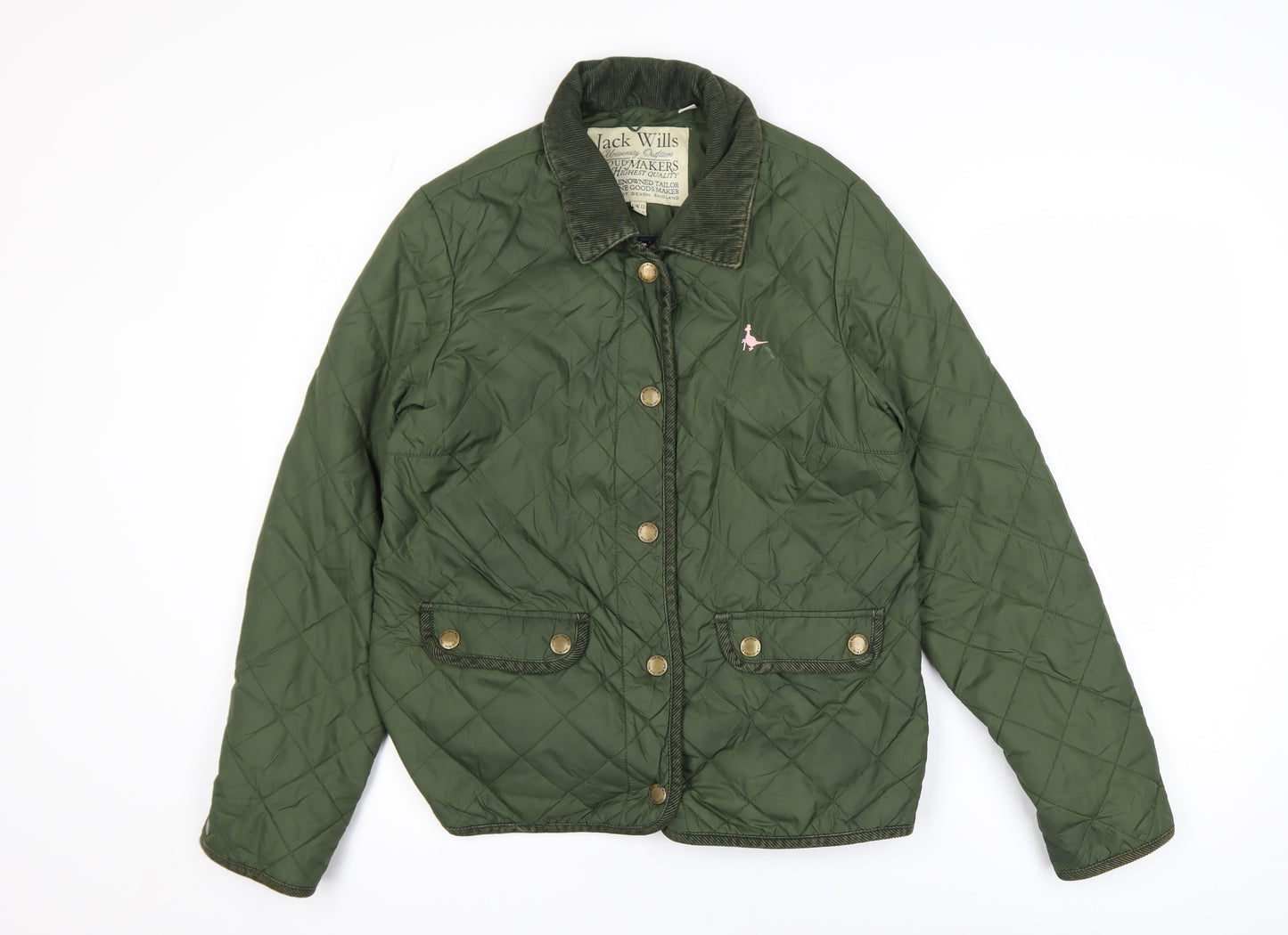 Jack Wills Womens Green Quilted Mid-Length Jacket Size 12