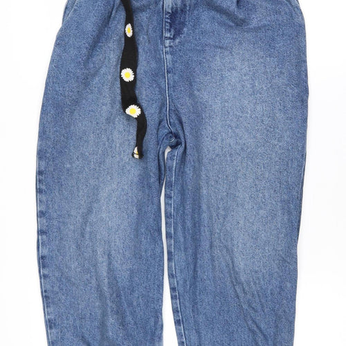 ASOS Women Blue Mom Jeans 28/32 High Waist Belted Denim