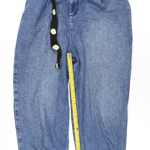 ASOS Women Blue Mom Jeans 28/32 High Waist Belted Denim
