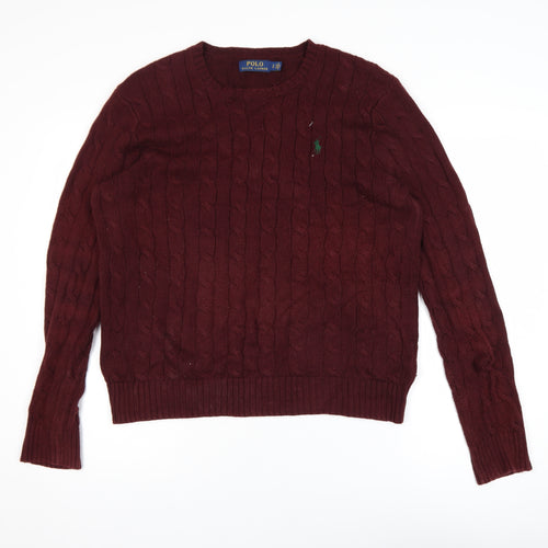 Polo Ralph Lauren Men's Red Cable-Knit Cotton Jumper Size S