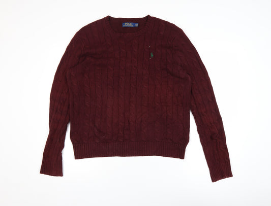 Polo Ralph Lauren Men's Red Cable-Knit Cotton Jumper Size S