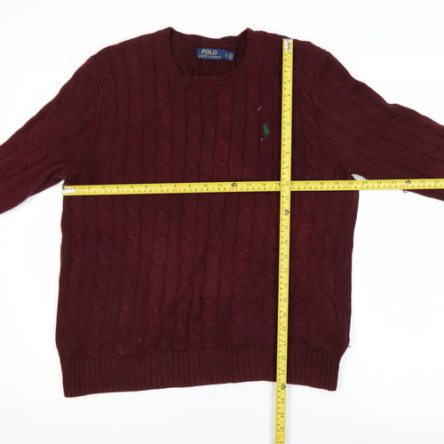 Polo Ralph Lauren Men's Red Cable-Knit Cotton Jumper Size S