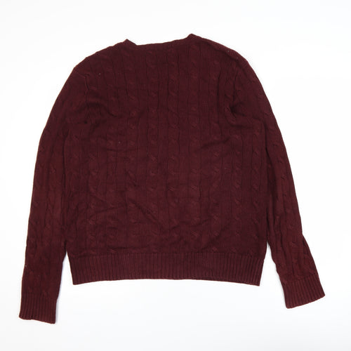 Polo Ralph Lauren Men's Red Cable-Knit Cotton Jumper Size S