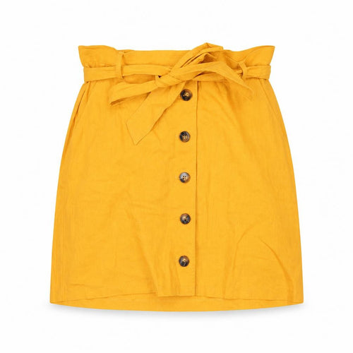 ASOS Women Yellow Linen A-Line Button Belted Skirt Size 14