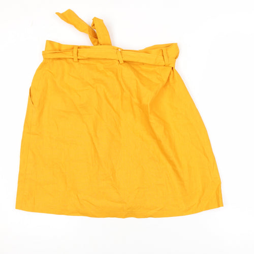 ASOS Women Yellow Linen A-Line Button Belted Skirt Size 14