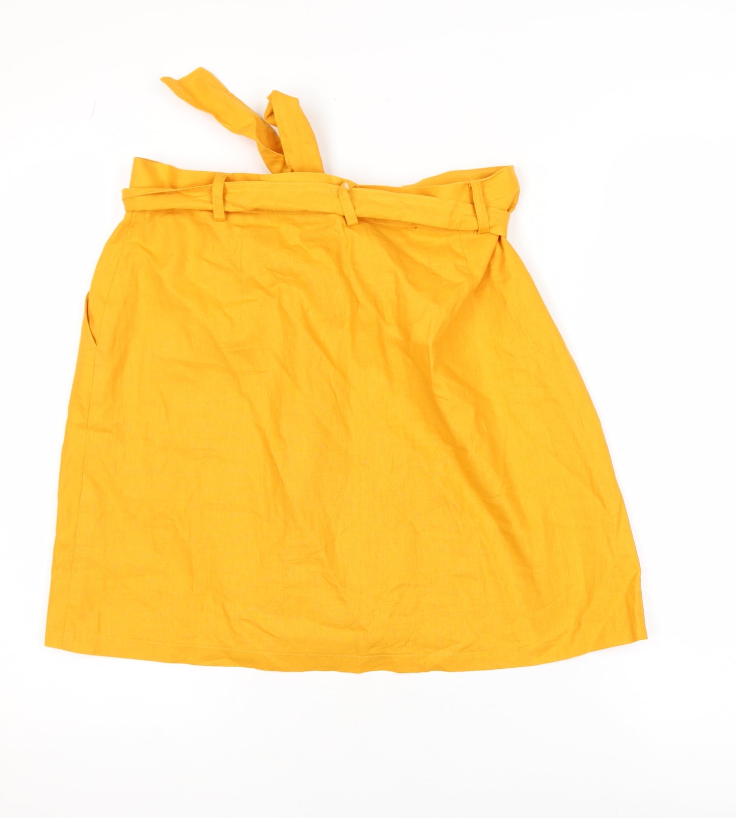 ASOS Women Yellow Linen A-Line Button Belted Skirt Size 14