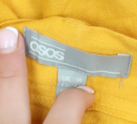 ASOS Women Yellow Linen A-Line Button Belted Skirt Size 14