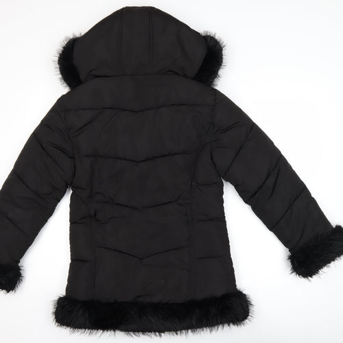 River Island Girls Black Faux Fur Trim Hooded Puffer Coat 11-12 Years