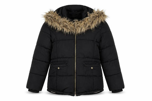 Next Girls Black Faux Fur Hooded Puffer Jacket 9 Years Winter Coat