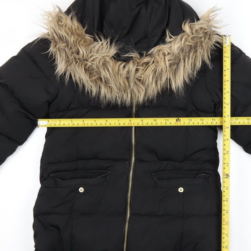 Next Girls Black Faux Fur Hooded Puffer Jacket 9 Years Winter Coat