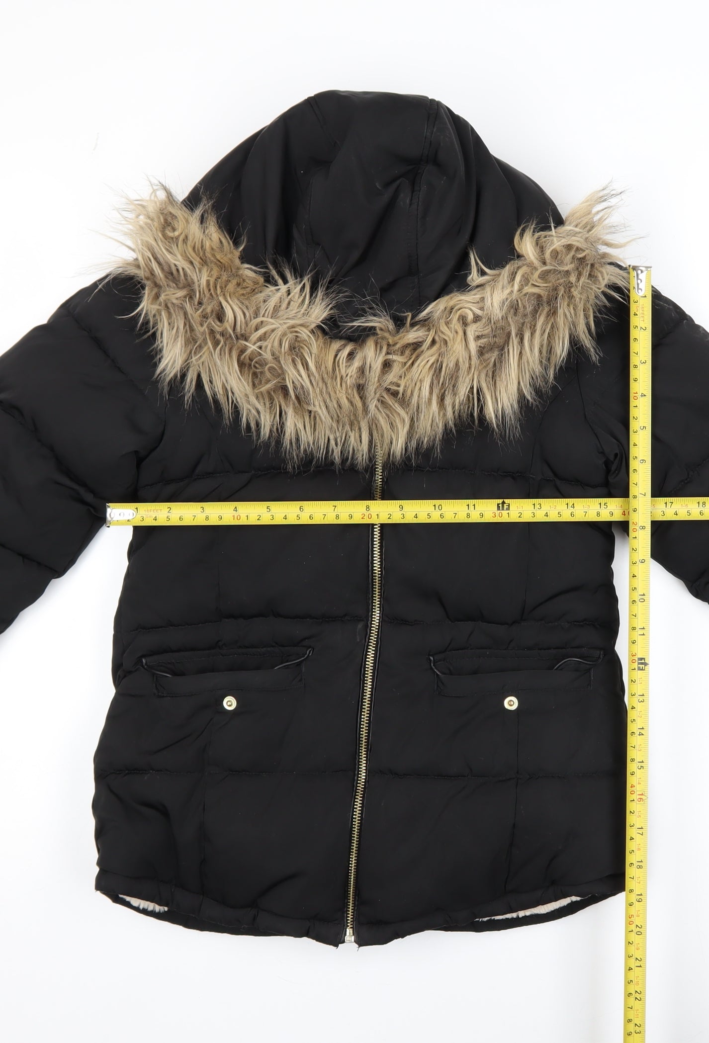 Next Girls Black Faux Fur Hooded Puffer Jacket 9 Years Winter Coat