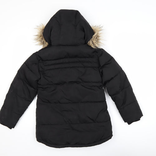 Next Girls Black Faux Fur Hooded Puffer Jacket 9 Years Winter Coat