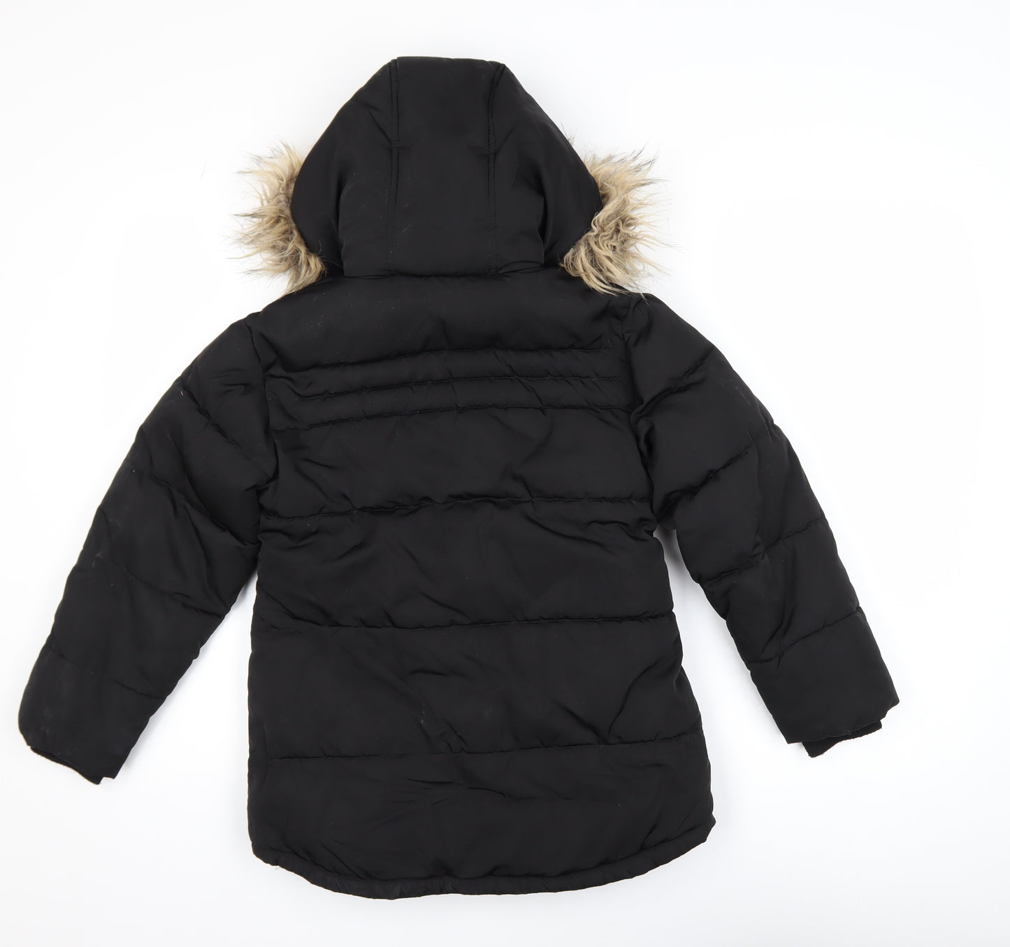 Next Girls Black Faux Fur Hooded Puffer Jacket 9 Years Winter Coat