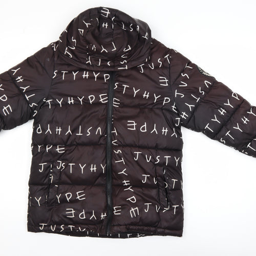 Hype Boys Black Hooded Puffer Jacket 11-12 Years Logo Print Winter Coat