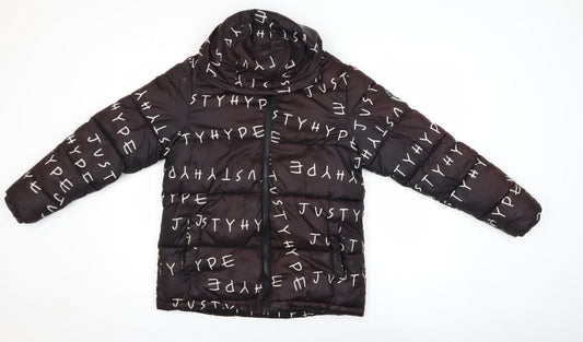 Hype Boys Black Hooded Puffer Jacket 11-12 Years Logo Print Winter Coat