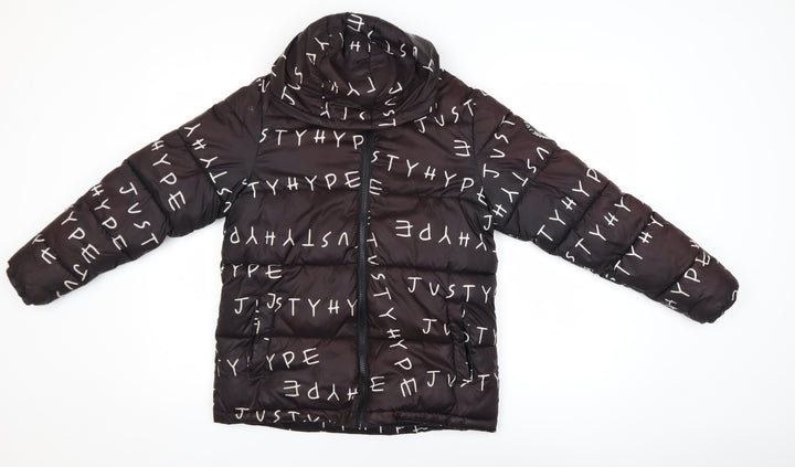 Hype Boys Black Hooded Puffer Jacket 11-12 Years Logo Print Winter Coat