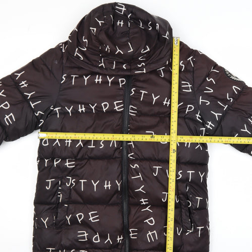 Hype Boys Black Hooded Puffer Jacket 11-12 Years Logo Print Winter Coat
