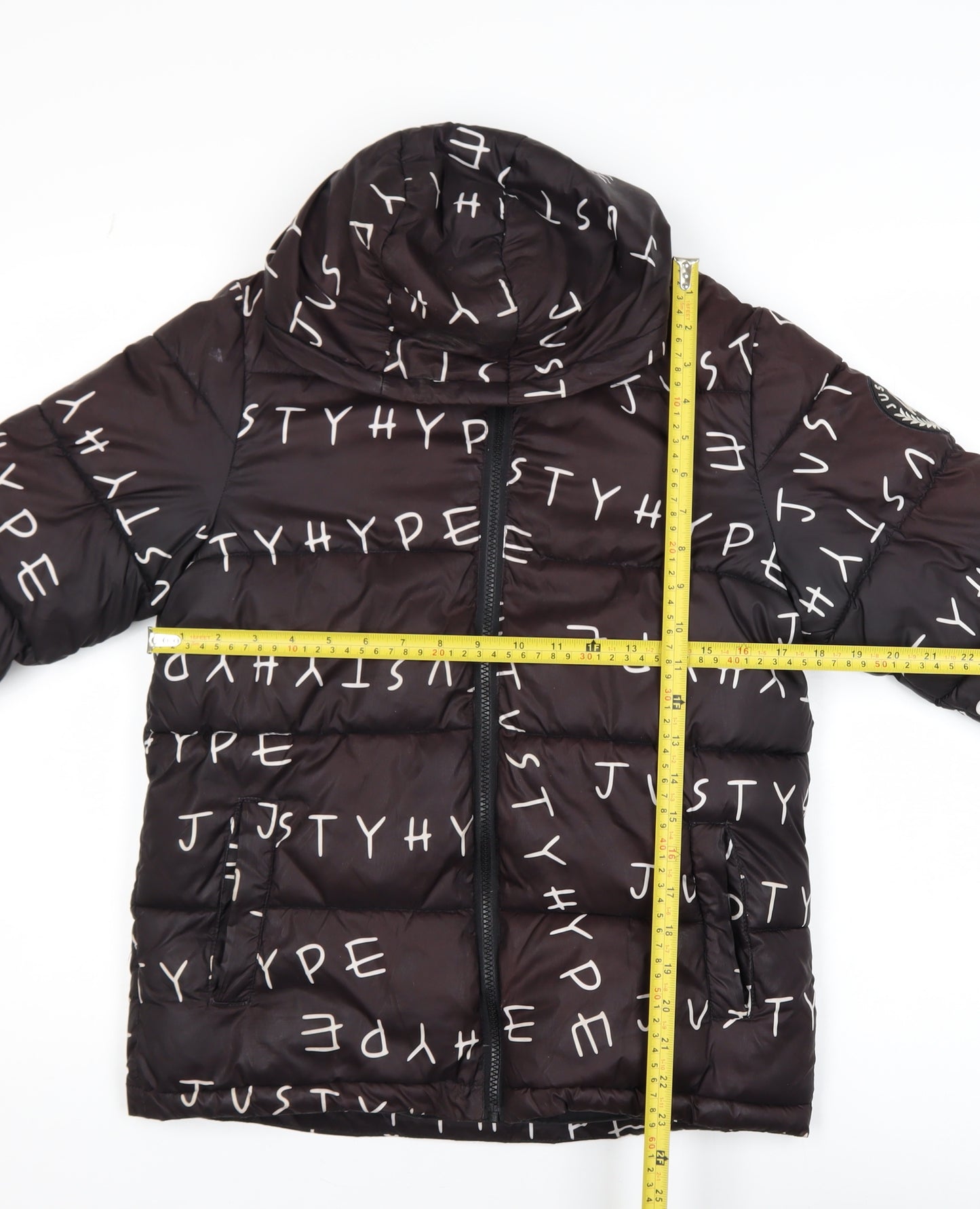 Hype Boys Black Hooded Puffer Jacket 11-12 Years Logo Print Winter Coat