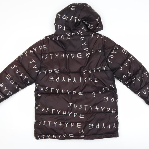 Hype Boys Black Hooded Puffer Jacket 11-12 Years Logo Print Winter Coat