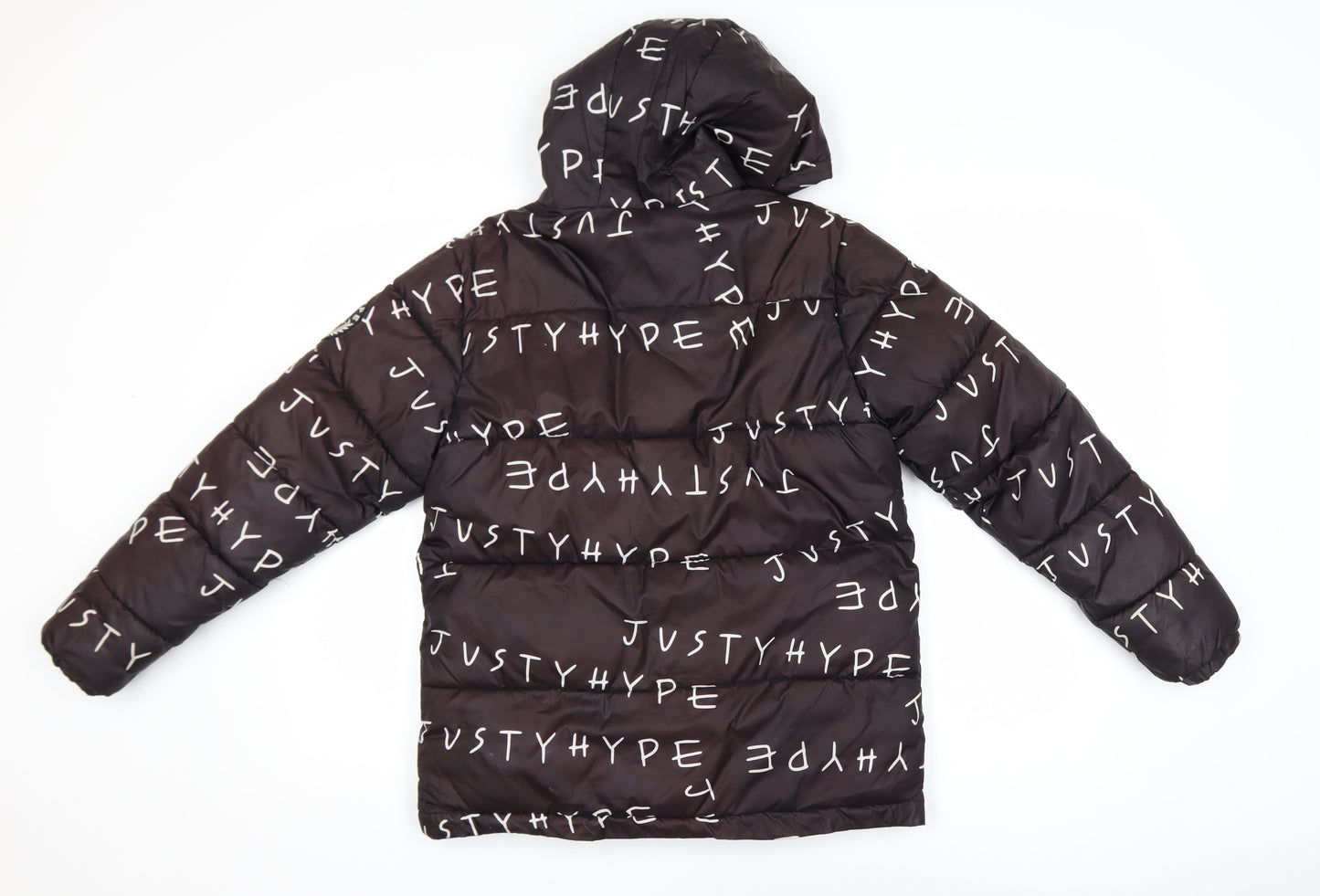 Hype Boys Black Hooded Puffer Jacket 11-12 Years Logo Print Winter Coat