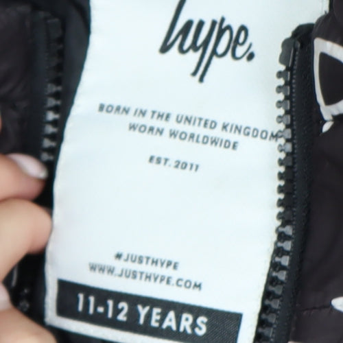 Hype Boys Black Hooded Puffer Jacket 11-12 Years Logo Print Winter Coat