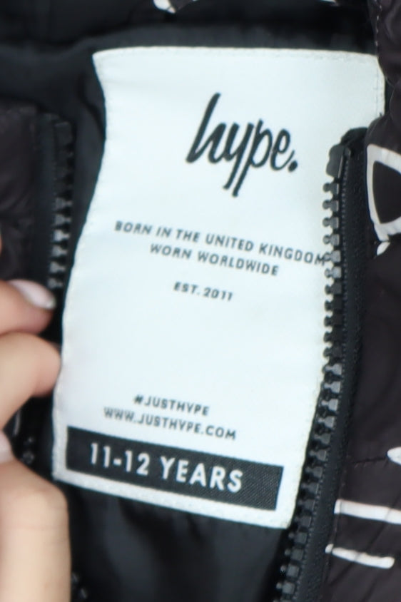 Hype Boys Black Hooded Puffer Jacket 11-12 Years Logo Print Winter Coat
