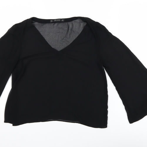 Zara Basic Women's Black V-Neck Long Sleeve Chiffon Blouse Size S