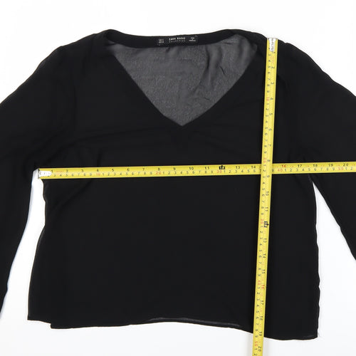 Zara Basic Women's Black V-Neck Long Sleeve Chiffon Blouse Size S