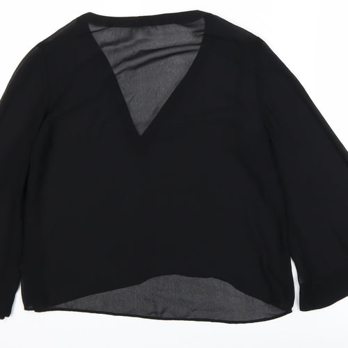 Zara Basic Women's Black V-Neck Long Sleeve Chiffon Blouse Size S