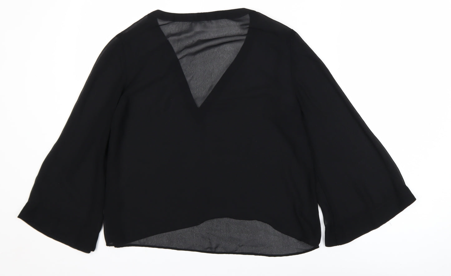 Zara Basic Women's Black V-Neck Long Sleeve Chiffon Blouse Size S