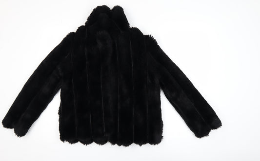 River Island Girls Black Faux Fur Mid-Length Coat 11-12 Years Lined Winter