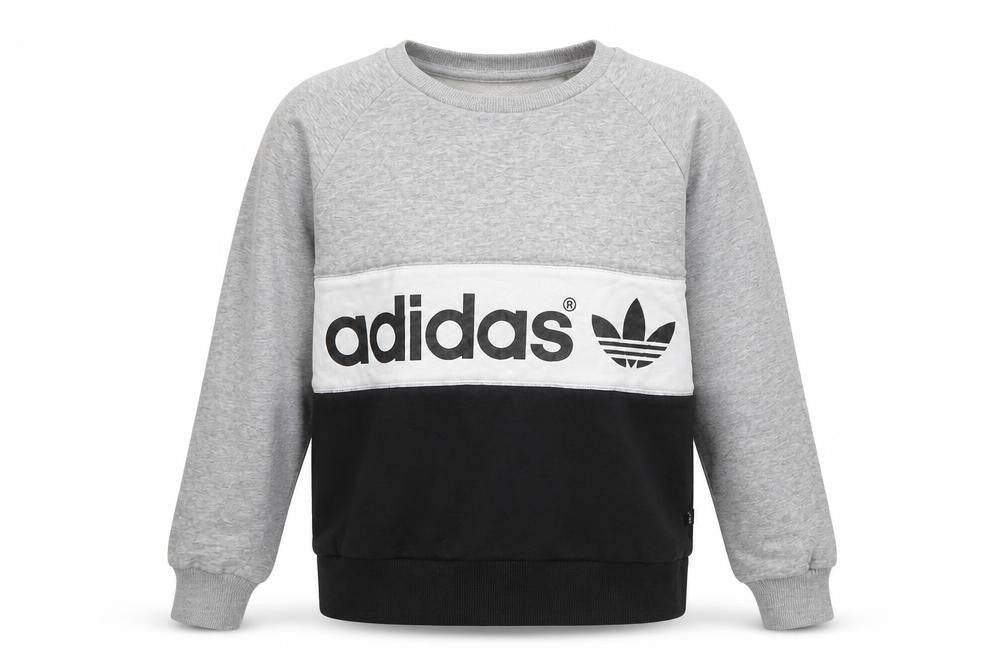 Front view of Adidas Women’s Grey Black Colourblock Pullover Sweatshirt, size UK 12