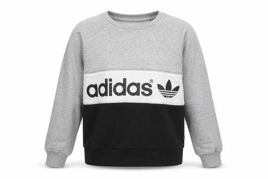Front view of Adidas Women’s Grey Black Colourblock Pullover Sweatshirt, size UK 12