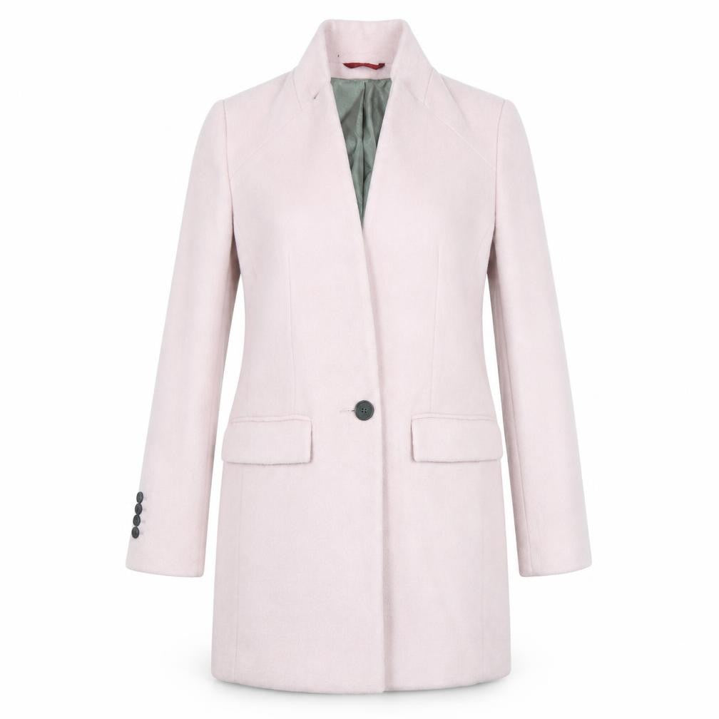 Front view of Next Women's Pink Wool Blend Mid-Length Overcoat, size 6
