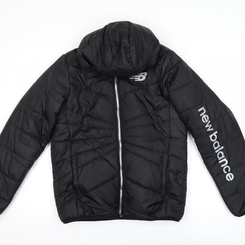 New Balance Boys Black Hooded Puffer Jacket L 10-12 Years Quilted Polyester