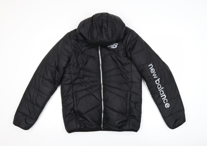 New Balance Boys Black Hooded Puffer Jacket L 10-12 Years Quilted Polyester
