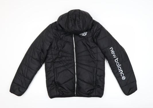 New Balance Boys Black Hooded Puffer Jacket L 10-12 Years Quilted Polyester