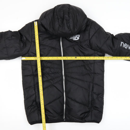 New Balance Boys Black Hooded Puffer Jacket L 10-12 Years Quilted Polyester