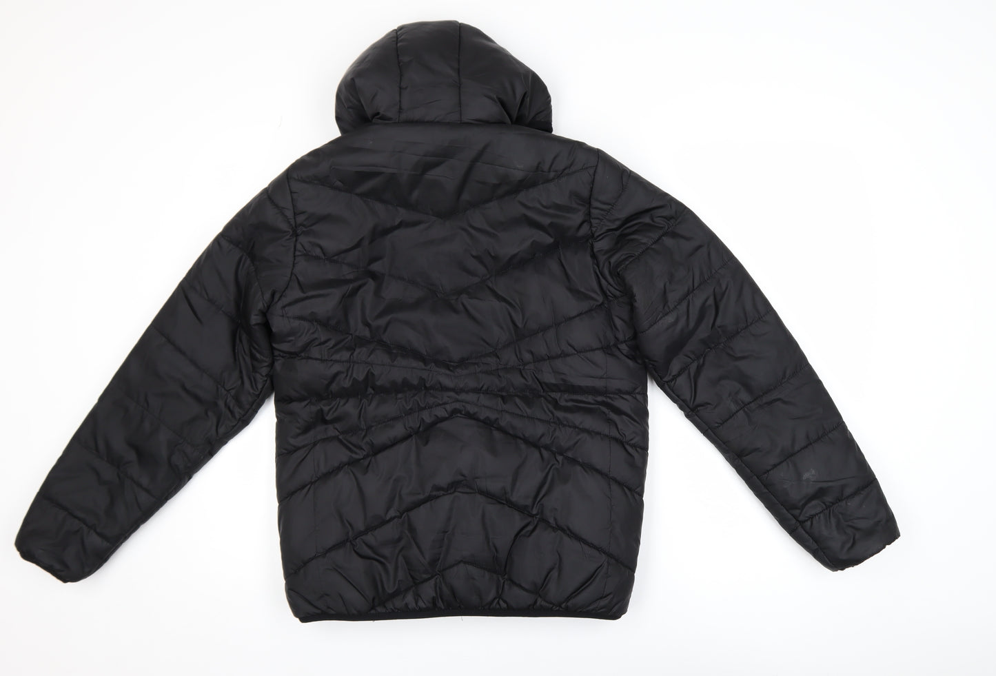 New Balance Boys Black Hooded Puffer Jacket L 10-12 Years Quilted Polyester