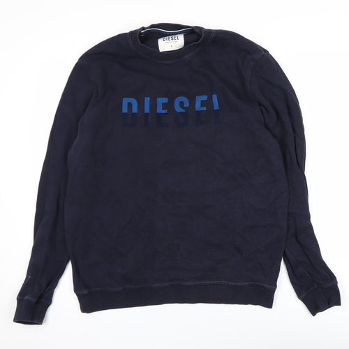 Diesel Mens Blue Logo Crew Neck Cotton Sweatshirt Size L