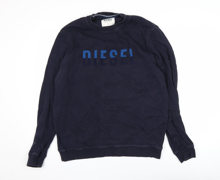 Diesel Mens Blue Logo Crew Neck Cotton Sweatshirt Size L