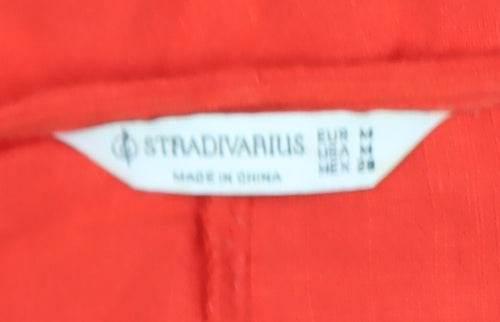 Stradivarius Women Red Linen Blend Sleeveless Tie Side Playsuit Size 12