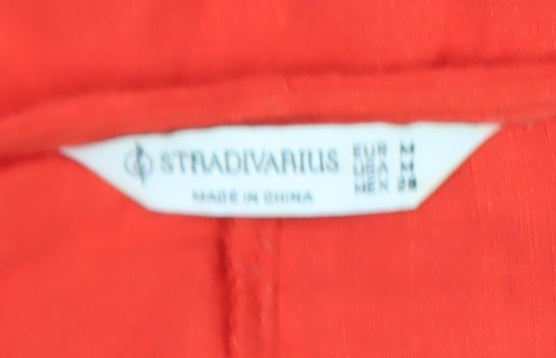 Stradivarius Women Red Linen Blend Sleeveless Tie Side Playsuit Size 12