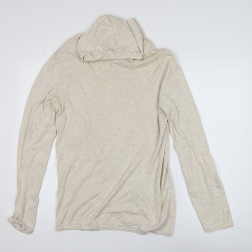 H&M Women Beige 100% Cotton Hooded Pullover Jumper Size 12
